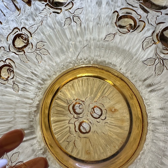 Vintage Amber Art Glass Basket Thumbprint Ruffled Edge Fenton Dish - Picture 5 of 8